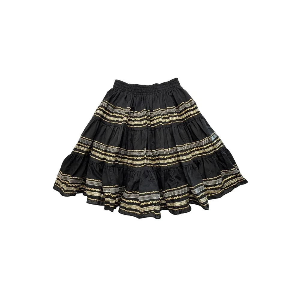 Square Up Fashions Black Gold Metallic Fair Square Dance Skirt M